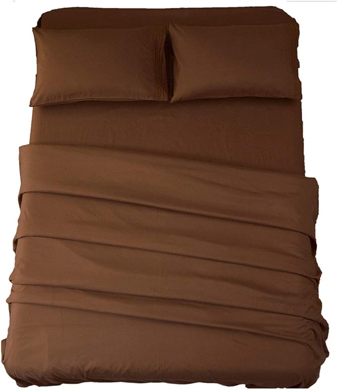 SONORO KATE Sheets Super Soft Microfiber 1800 Thread Count 16 Inch Deep Pocket 4 Piece Queen Brown