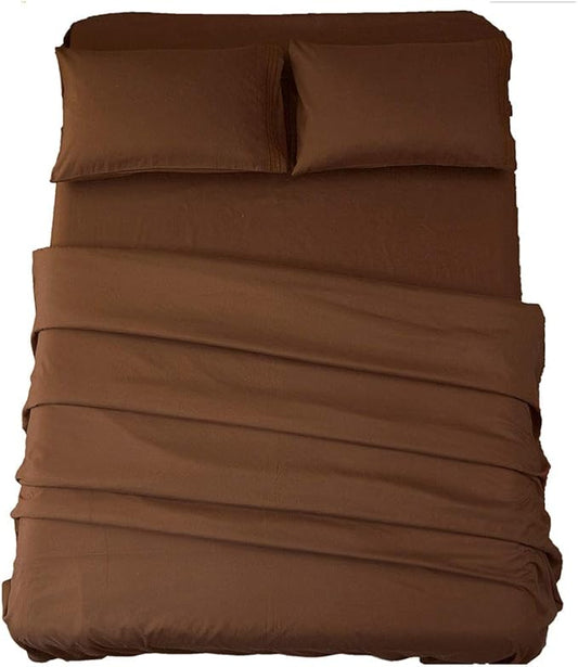 SONORO KATE Sheets Super Soft Microfiber 1800 Thread Count 16 Inch Deep Pocket 4 Piece Queen Brown