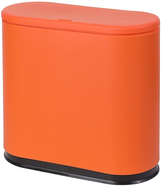 Sooyee 10 Liter Rectangular Plastic Trash Can Wastebasket with Press Type Lid,2.4 Gallon Garbage Container Bin for Bathroom,Powder Room,Bedroom,Kitchen,Craft Room,Office,Orange by Sooyee