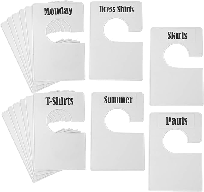 20 Pack White Clothing Rack Size Dividers Plus 90 Labels (1 Inch) and 20 Large Blank Labels, Large Rectangular Clothing Closet Dividers (Pearl White) by Tragoods