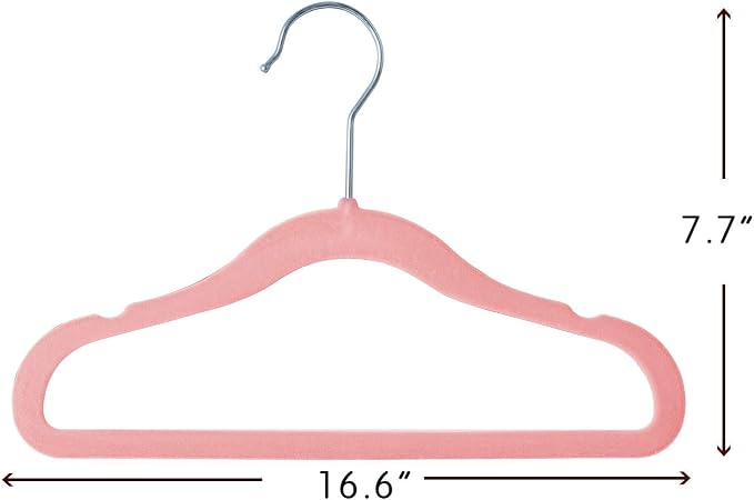 Finnhomy Non-Slip Clothes Hangers for Baby and Kids 30-Pack Velvet Hangers with 10 Finger Clips, Light Pink - Image 3