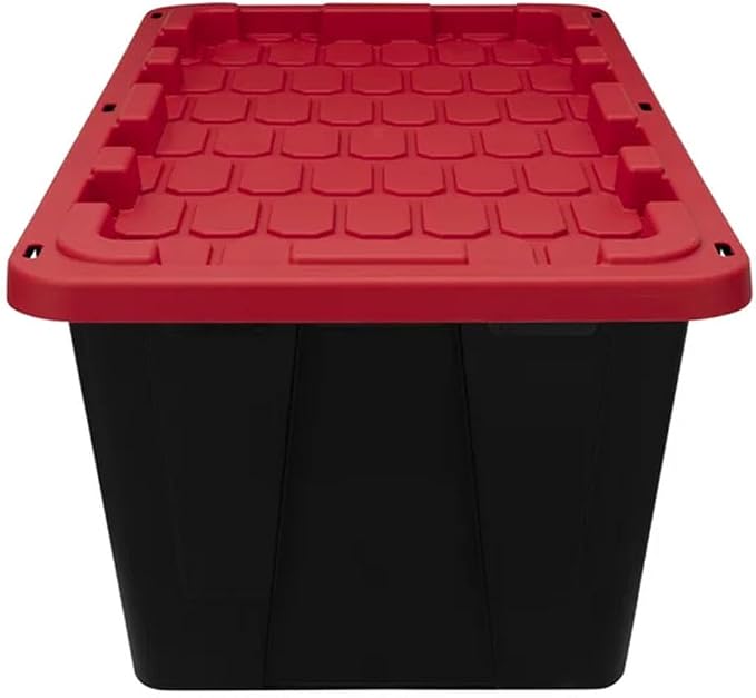 4 Pack, 27 Gallon Large Storage Bin, Plastic Storage Container with Stackable Snap-On Lid, Black and Red - Image 3