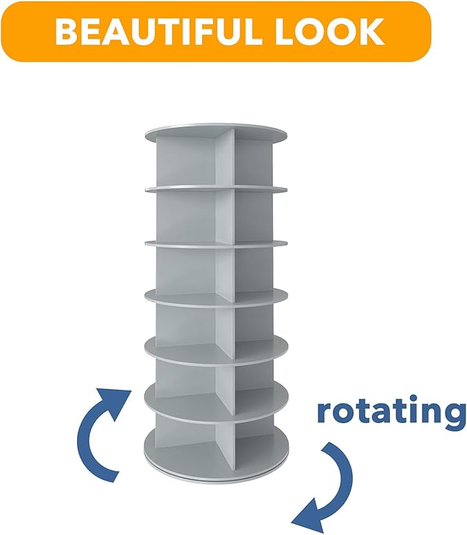 SpaceAid 6 Tier Rotating Shoe Rack Tower, Spinning Shoe Display Lazy Susan, Revolving 360 Shoe Rack Storage Round Carousel, Vertical Handbag Rotate Shoes Closet Organization (6-Tier Gray) - Image 7