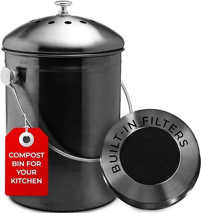 EPICA Countertop Compost Bin Kitchen | 1.3 Gallon | Odorless Composting Bin with Carbon Filters | Indoor Compost Bin with Lid | Stainless Steel Kitchen Composter for Food Scraps & Waste Recycling - Image 2