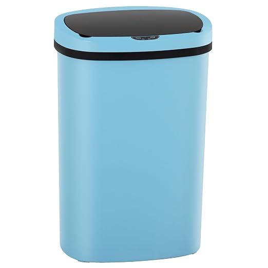 BestOffice | 13 Gallon Plastic Trash Can with Lid | Blue | Automatic Touchless Garbage Can | Odor Control | Modern Oval Design | Easy to Clean | Fits Any Kitchen, Bathroom, Office or Home by BestOffice