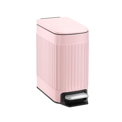 TrashAid Pink Bathroom Trash Can, 1.6 Gallon Stainless Steel Small Garbage Can with Lid, Step Pedal, Cute Wastebasket for Bathroom, Office, Bedroom, RV, Pink by TrashAid