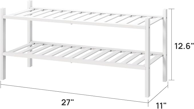viewcare White Shoe Rack for Entryway, 2 Tier Shoe Organizer for Hallway Closet, Bamboo Wood Shoe Racks for Indoor Outdoor (White, 2-Tier) - Image 3