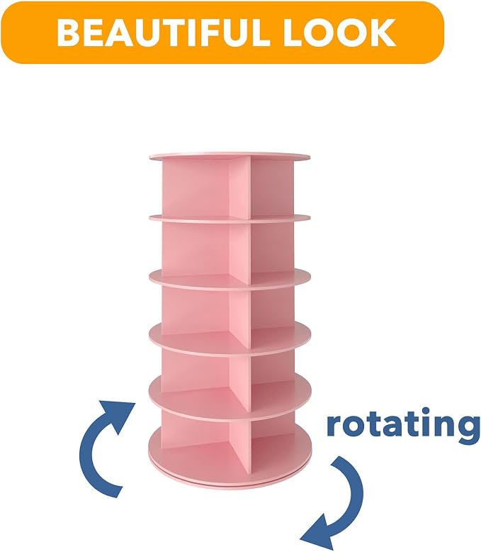 SpaceAid 5 Tier Rotating Shoe Rack Tower, Spinning Shoe Display Lazy Susan, Revolving 360 Shoe Rack Storage Round Carousel, Vertical Handbag Rotate Shoes Closet Organization (5-Tier Pink) - Image 7