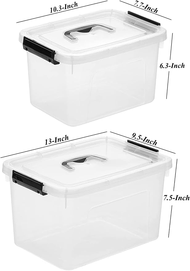Clear Storage Latch Box/Bin, 2-Pack Plastic Organizing Container with Handle and Lids (7 QT/16QT) - Image 2