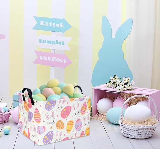 Rectangular 3Pack Easter Baskets Gift Bins Empty Pink Bunny Kids Storage Basket Baby Boy Baskets Kids Toy Storage Bin Organizer Box.(3Pack Easter Basket) - Image 6