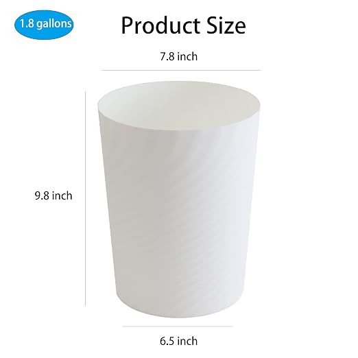 UUJOLY Plastic Small Trash Can Wastebasket, Garbage Container Basket for Bathrooms, Laundry Room, Kitchens, Offices, Kids Rooms, Dorms, (White, 1.8 Gallon/2 Pack) - Image 5