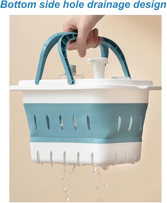 Plastic Caddy for Cleaning Supplies Products, Storage Collapsible Basket with Handles, Box Organizer Bin for Bathroom, Kitchen, College Dorm,Gym (Blue 1 pack) - Image 3