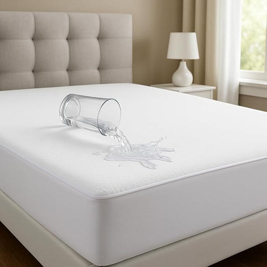 NON Sticky cotton Waterproof Terry Cotton Mattress Protector, 15" Deep Pocket Fitted Cover, Breathable Noiseless Washable, RV Short Queen 60" x 75", Solid White