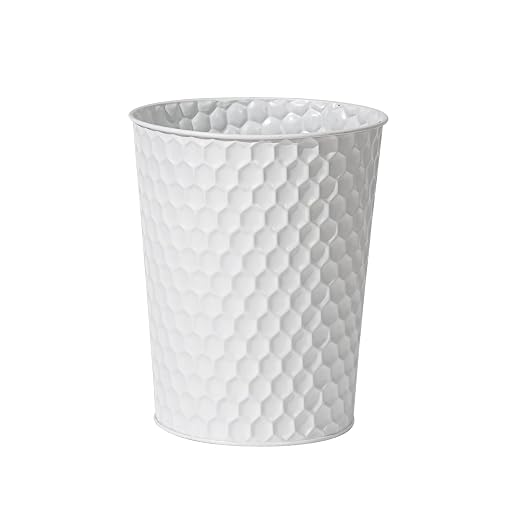 Venalys Small Metal Trash Can Wastebasket, Decorative Honeycomb Garbage Can Waste Basket, Modern Farmhouse Round Trash Bin for Bathroom, Bedroom, Kitchen and Office (White) by Venalys