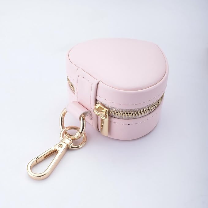 Heart Shape Ring Holder Keychain, Mini Travel Jewelry Case for Wedding Ring, Sports & Vacation, Portable Zipper Clutch Organizer for Earrings Necklace, Premium Gift for Women Girls (Pink) - Image 2