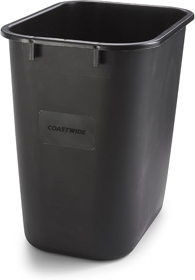 COASTWIDE Professional Indoor Trash Can Without Lid, Black Soft Molded Plastic, 3.5 Gallon by CoastwideProfessional