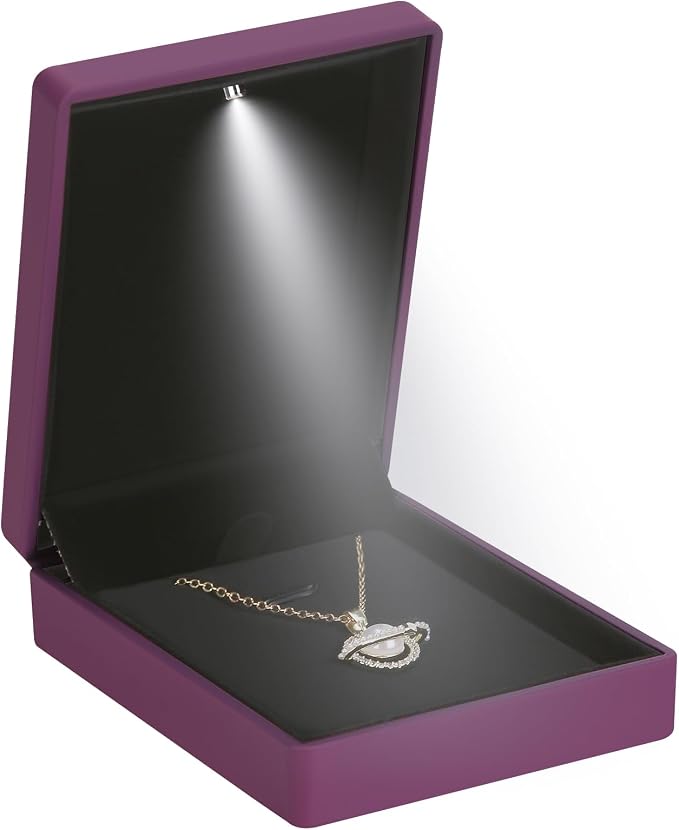 LED Light Pendant Necklace Gift Box, Velvet Jewelry Storage Display Case for Proposal Engagement Wedding Anniversary Birthday Valentine's Day (Purple) by LETURE