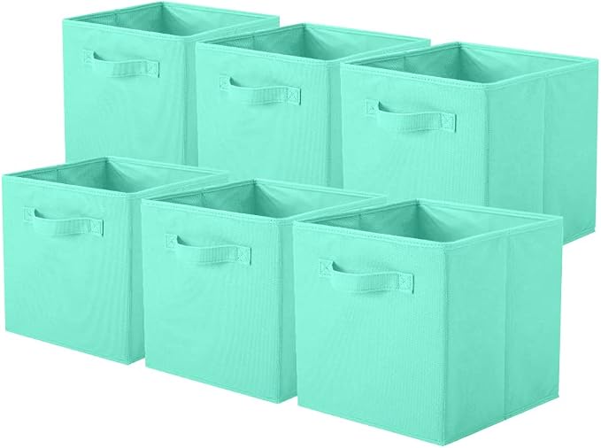 ShellKingdom Storage Bins, Foldable Fabric Storage Cubes and Cloth Organizer Drawer for Closet and Toys, 6 Pack (Mint Green) by ShellKingdom
