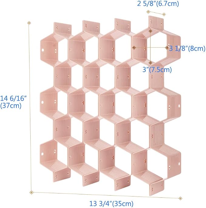 Poeland Drawer Divider Organizer Adjustable DIY Grid Honeycomb Drawer Divider for Underwear Belt Scarf Socks Pink 2 Pack - Image 6