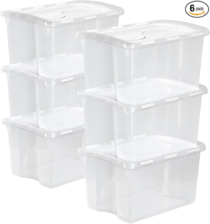 Sterilite 6-Pack Stackable Storage Bin with Lid, Clear Plastic Design, 48 Quart by Sterilite