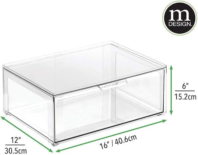 mDesign Plastic Stackable Closet Storage Organizer Bin Containers with Front Pull Drawer for Cabinet, Desk, Shelf, Cupboard, or Dresser Organization - Lumiere Collection - Clear - Image 7