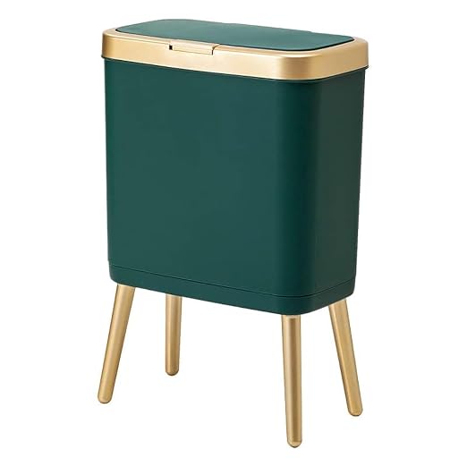 Procade Trash Can with Lid,Small Bathroom Garbage Can with Lid, Plastic Trash Can with Push Button,Narrow Waste Basket for Bedroom,Living Room, Toilet,Office,Kitchen,4 Gal-Gold Edge by MostPopularTrashCans