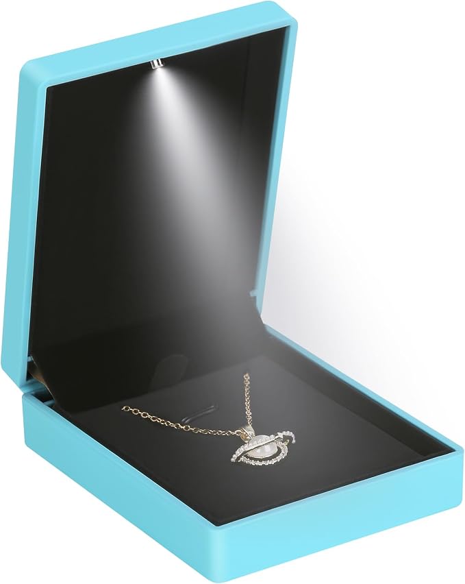 LED Light Pendant Necklace Gift Box, Velvet Jewelry Storage Display Case for Proposal Engagement Wedding Anniversary Birthday Valentine's Day (Blue Style 2) by LETURE