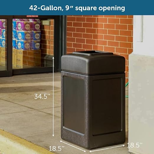 Commercial Zone 732101 Open-Top Indoor/Outdoor Square 42 Gallon Large Waste Trash Container Bin, Black - Image 5