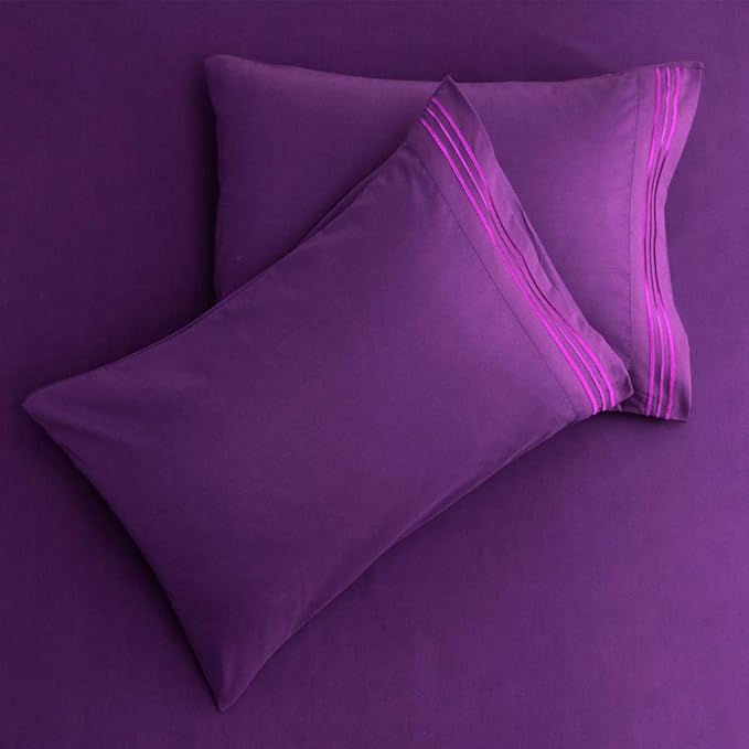 SONORO KATE Bed Sheet Set Super Soft Microfiber 1800 Thread Count Luxury Egyptian Sheets 18-Inch Deep Pocket，Wrinkle and Hypoallergenic-6 Piece (Purple, King-6 Piece)