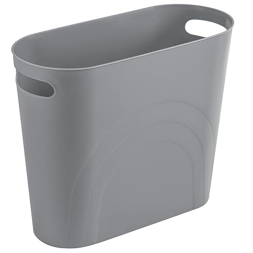rejomiik Small Trash Can, 3.5 Gallon Slim Garbage Can Plastic Waste Basket with Handles Container Bin for Narrow Spaces Bathroom, Bedroom, Kitchen, Office at Home, Grey by rejomiik