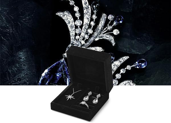 3 in 1 Velvet Jewelry Set Gift Box Earring Gift Box Ring Necklace Boxes Small Jewelry Storage Boxes for Travel Birthday Mother's Day Valentine's Day Gifts (Black) - Image 5