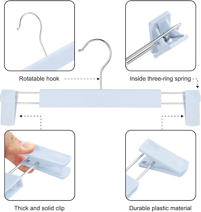 GUANJUNE Clothes Pants Hangers, Space-Saving Skirt Holders with 360 ° Swivel Hooks, Adjustable Clips, Trouser Hangers, Clothes Coat Garment Jeans Hangers (30 Pack, Blue) - Image 2