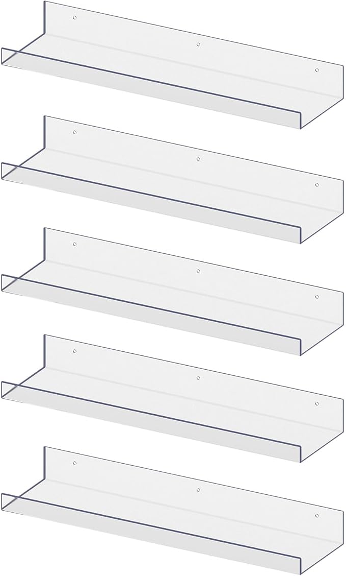 RLAVBL 5 Pack Acrylic Shelves, 15" Floating Wall Shelves for Bedroom, Living Room, Bathroom, Kitchen Storage by RLAVBL