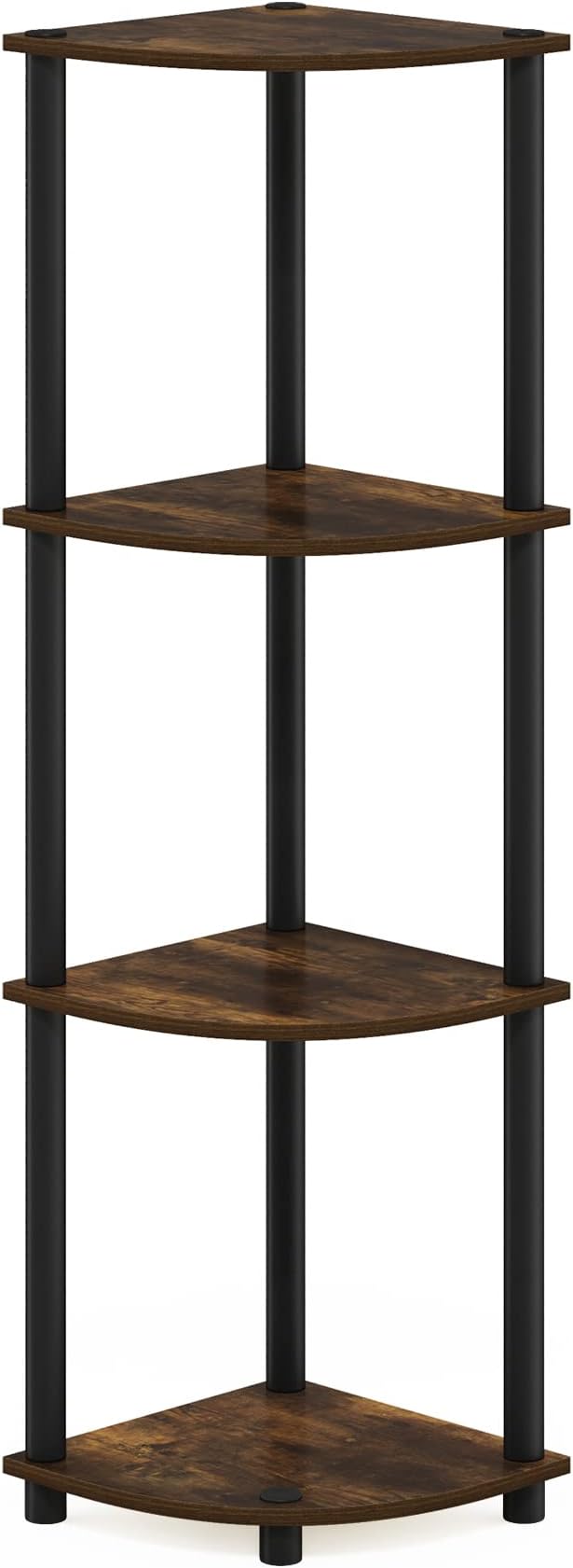 Furinno TURN-N-TUBE Corner Shelf, 4-Tier Corner Bookshelf, Display Storage Shelves with Open Shelves, for Organization and Storage, Living Room, Home Office, Garage, Amber Pine - Image 5
