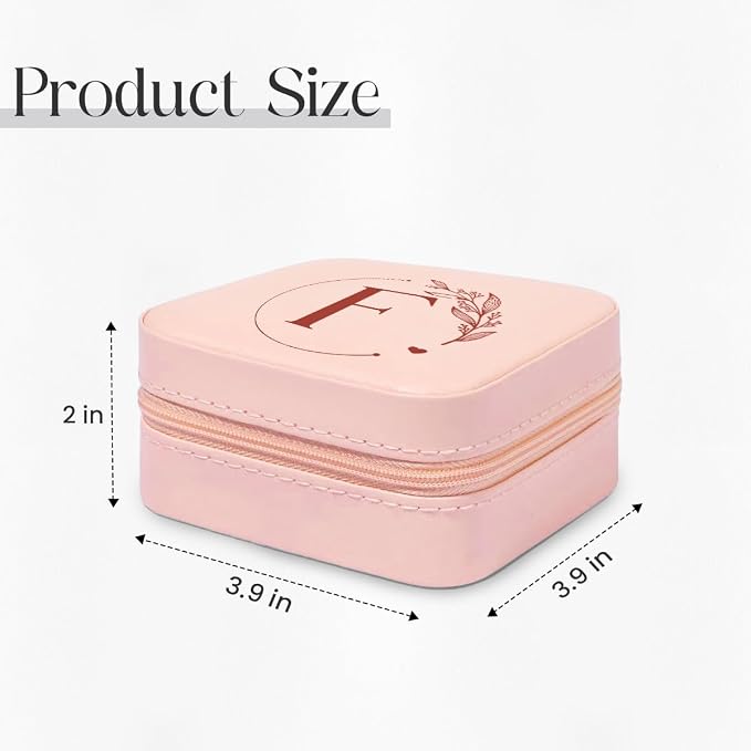 SANDJEST Personalized Jewelry Box, Pink Small Travel Jewelry Box with Initial F, Monogrammed Jewelry Case Organizer for Girls Women Teen, Mini Travel Essentials Gifts for Christmas Birthday - Image 2