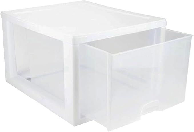 Sterilite 8-Pack 27 Quart Stacking Drawer, Clear Storage Closet Organizer, White Frame - Stackable Modular Plastic Drawers for Clothes, Accessories, Craft Supplies, Shoes or Linens - Image 9