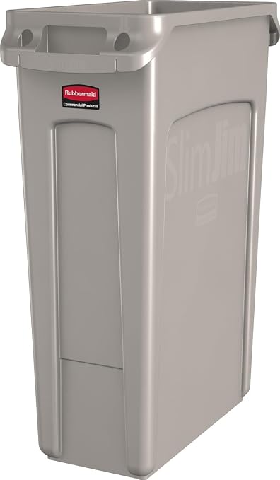 Rubbermaid Commercial Products Slim Jim Plastic Rectangular Trash/Garbage Can/Bin with Venting Channels, 23 GAL, Beige, for Kitchens/Classrooms/Offices/Back of House by RubbermaidCommercialProducts