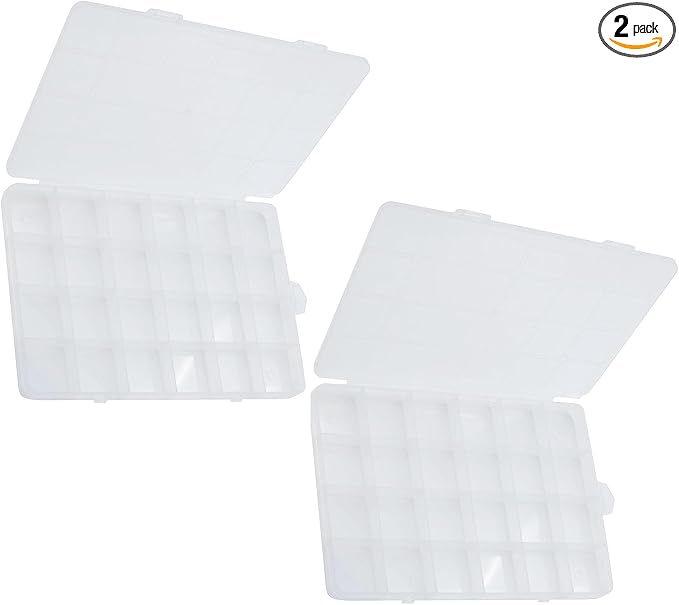 Yansanido 24 Grids Jewelry Organizer, 2 Pcs 7.5 In x 5.2 In Fixed Clear Plastic Storage Box Earring Tool Small Items Containers (2) by Yansanido