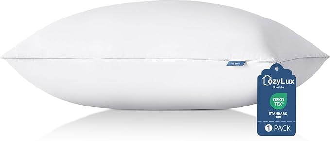 CozyLux Soft Supportive Bed Pillows for Side and Back Sleepers, Oeko-Tex Certified Down Alternative Filling, Hotel Quality Fluffy Sleeping Pillow, King Size Set of 1, White, 19" x 34"