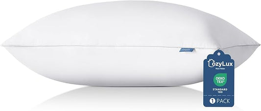 CozyLux Soft Supportive Bed Pillows for Side and Back Sleepers, Oeko-Tex Certified Down Alternative Filling, Hotel Quality Fluffy Sleeping Pillow, Queen Size Set of 1, White, 18" x 28"