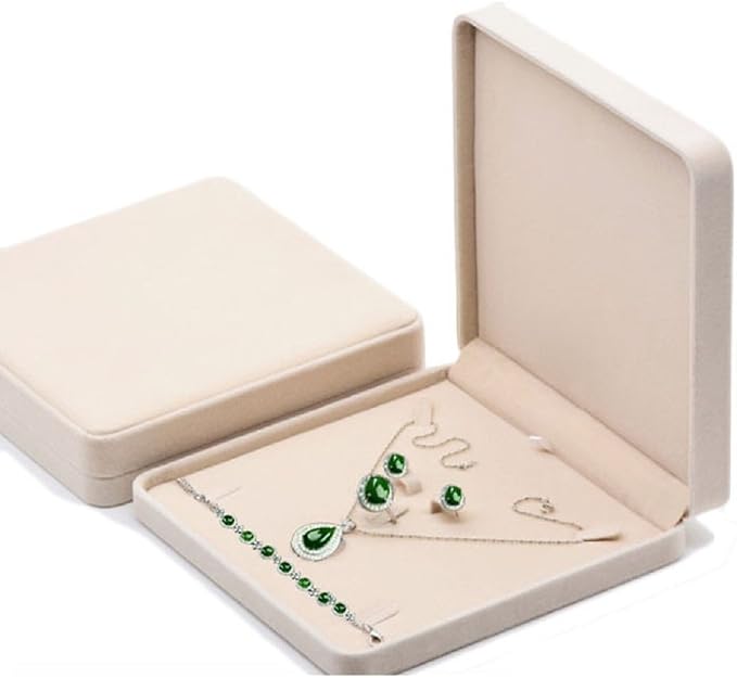 Jewelry Set Velvet Box Necklace Earring Ring Necklace Bracelet Gift Display Case Wedding Jewelry Storage Holder (Beige) - Image 2