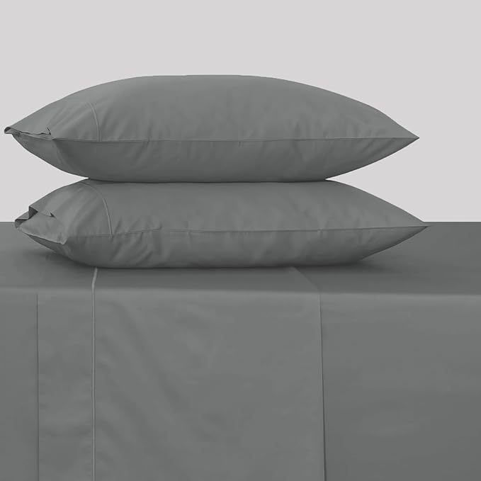 Feather & Stitch 500 TC King Size 4pc Damask Bed Sheet Set, 100% Soft Cotton Breathable Bedsheets, 18" Deep Pockets Sateen Weave Solid Bedding Mattress Resort Hotel Luxury Decor - (Ash Grey)