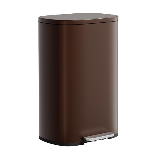 PayLessHere Stainless Steel Trash Can with Lid - Removable Inner Bucket, Foot Pedal Soft Close for Office, Home, Kitchen Garbage Bin (Brown, 13 G) by PayLessHere