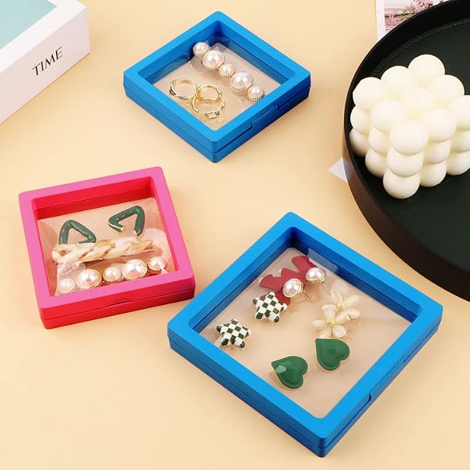 12PCS 3D Floating Frame Display Stand, Jewelry Box, Gift Box, Ornament Organizer, Small Travel Jewelry Box, PE Film Anti-Oxidation, Suspended Display Box Stackable (2.75*2.75，Type 3) - Image 3