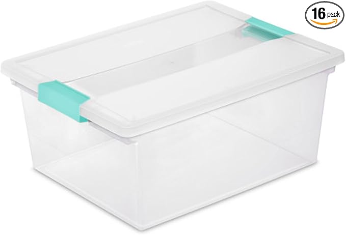 Sterilite 16-Pack Clip Box, Stackable Clear Plastic Bins with Latching Lids, Deep - Writing, Arts or Crafts Supplies Storage Containers for Home, Office, Classroom and Workshop Organization by Sterilite