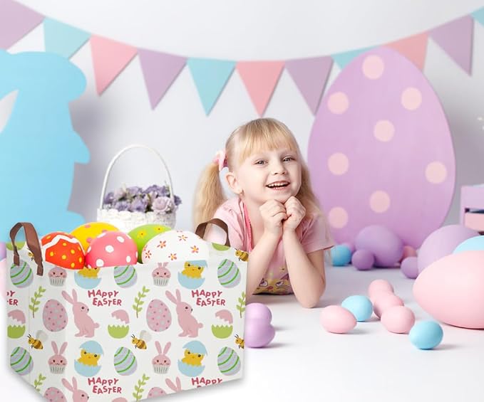 Easter Bunny Kids Gift Basket - Rectangular Toy Storage Basket Organizer Bin Box for Boys & Girls - Cute Easter Egg Room Decor for Home - Image 6