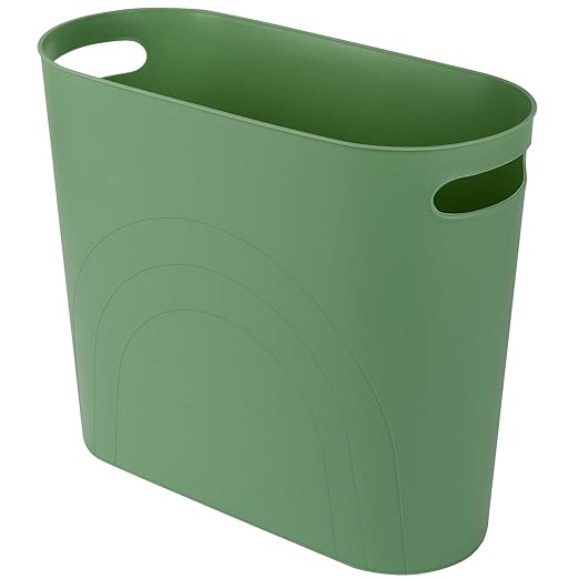 rejomiik Small Trash Can, 3.5 Gallon Slim Garbage Can Plastic Waste Basket with Handles Container Bin for Narrow Spaces Bathroom, Bedroom, Kitchen, Office at Home, Green by rejomiik
