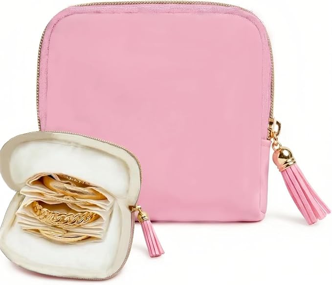 Mini Travel Jewelry Case, Small Jewelry Organizer, Jewelry Travel Case for Women, Portable Travel Jewelry Organizer Bag, Travel Jewelry Box – 5.3 × 5.1 inches (Pink) by Unknown