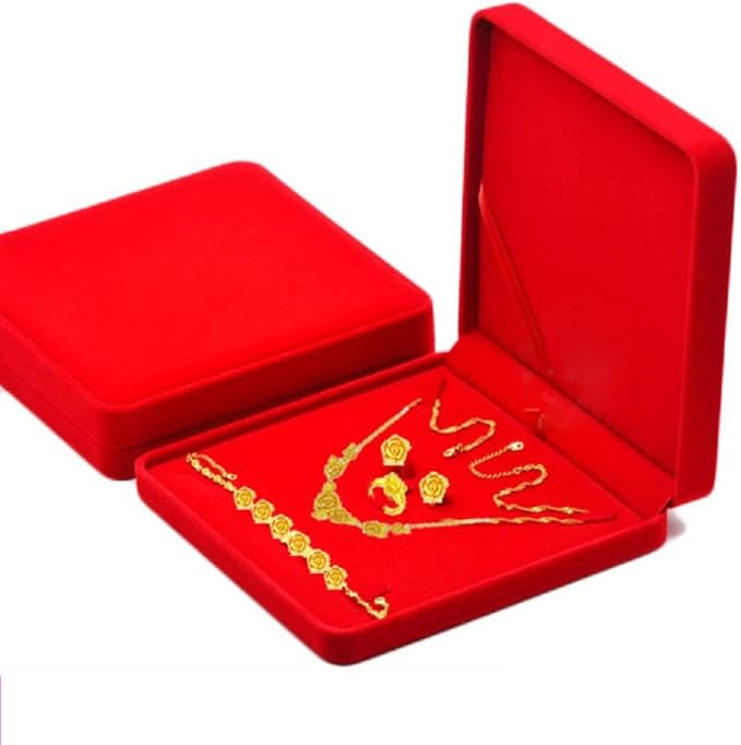 Jewelry Set Velvet Box Necklace Earring Ring Necklace Bracelet Gift Display Case Wedding Jewelry Storage Holder (Red) by JunningGor