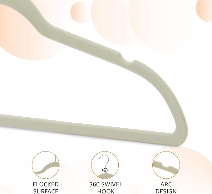 Amazon Basics Slim Velvet Non-Slip Space Saving Suit Clothes Hangers, Closet Organizer, Ivory/Beige, 30-Pack - Image 2